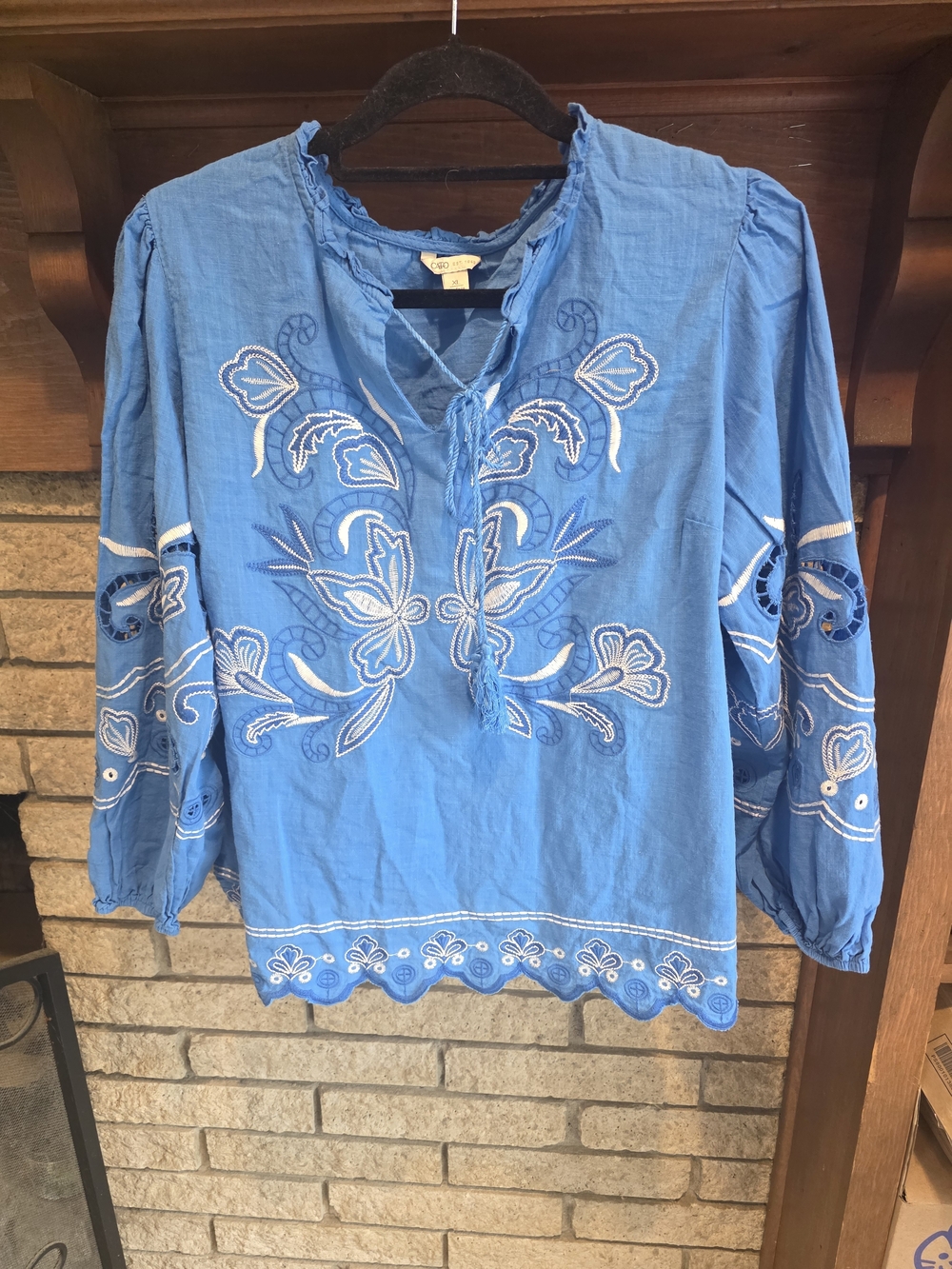 Cato Blue Embroidered Tassel Peasant Tunic